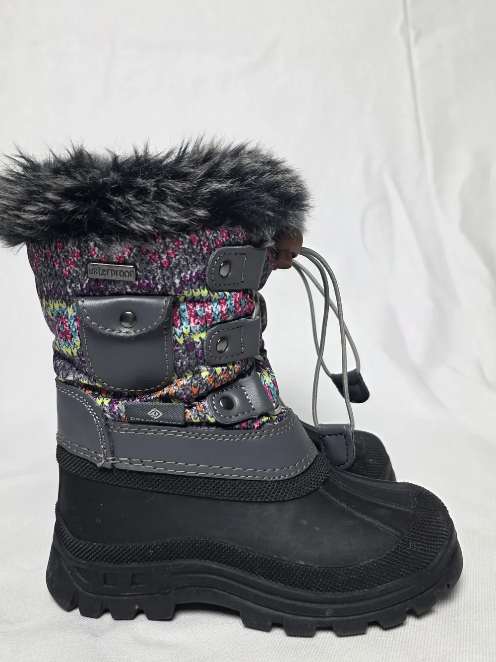Dream Pairs Girls Gray & Multicolor Knit Faux-Fur Insulated Snow Winter Boots